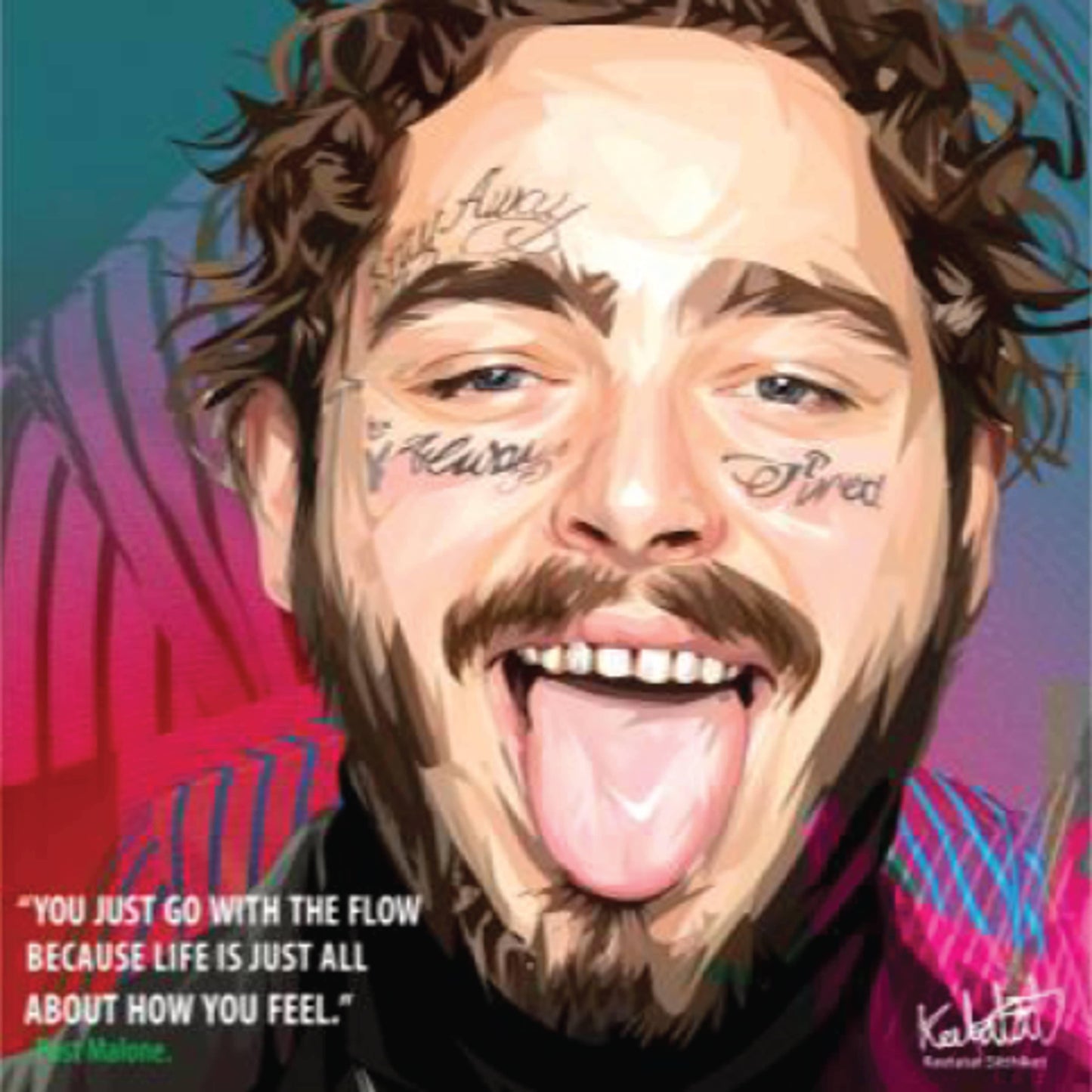Famous Pop Art Frames SMALL POST MALONE Pop Art Poster - "Go with The Flow"