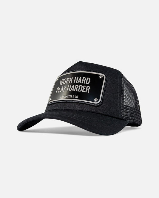 JOHN HATTER & CO Caps WORK HARD PLAY HARDER BLACK