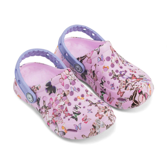 JOYBEES Girls Active Clog Graphic Lavender Butterfly